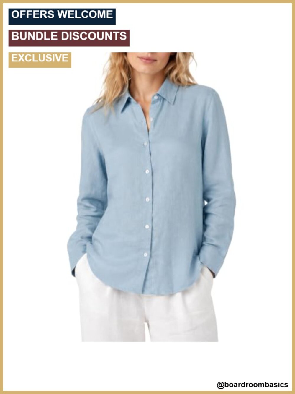 100% Linen Button Down Long Sleeve Shirt Relaxed Fit Collared Blouse